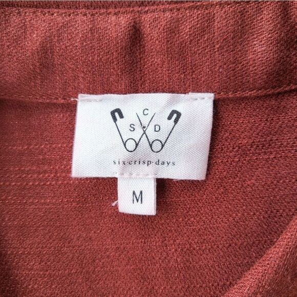 Six Crisp Days Rust 3/4 Sleeve Button Down Belted Linen Blend Doma Jumpsuit Sz M - Picture 8 of 10